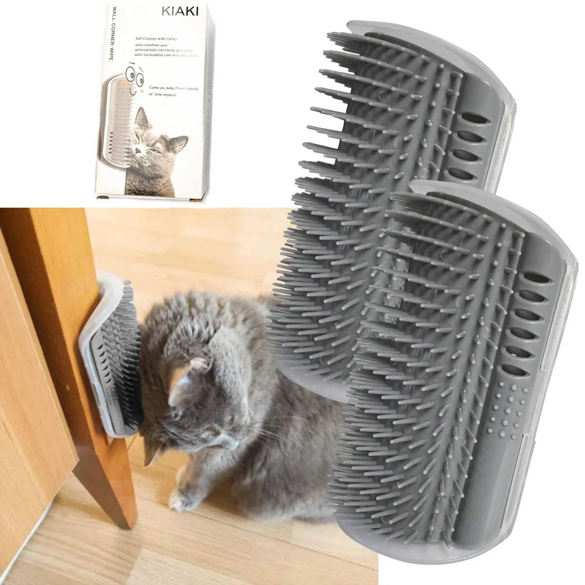 Oneisall 2 Pack Cat Self Groomer Brush with Catnip, 3.0 Softer Cat Massager for Indoor Sofa, Table, Corner and Door