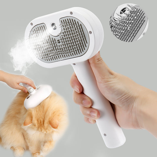 Oneisall Electric Cat Brush with Release Button, Spray Cat Brush for Shedding, Remove Static Flying Hair Pet Grooming Brush, Pet Grooming Supplies for Long and Short Hair Dogs Cats (White)