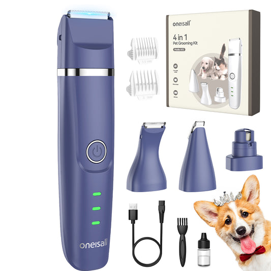 Oneisall 4 In 1 Dog Paw Trimmer for Small Dogs, Low Noise 2 Speed Dog Grooming Kit Include 3 Trimmer Heads & 1 Nail Grinder Head, Cordless Dog Clippers for Grooming, Small Dog Nail Grinder - Navy