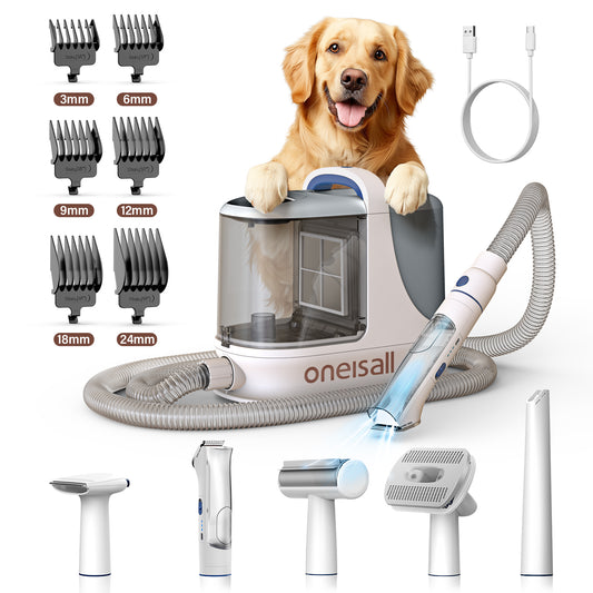 Oneisall LM3 Dog Grooming Vacuum/13Kpa Low Noise Pet Grooming Vacuum /3L Large Dust Bin Dog Vacuum for Shedding Grooming/Dog Grooming Kit Including 6 Tools for Dhedding Thick Coats and Home Cleaning