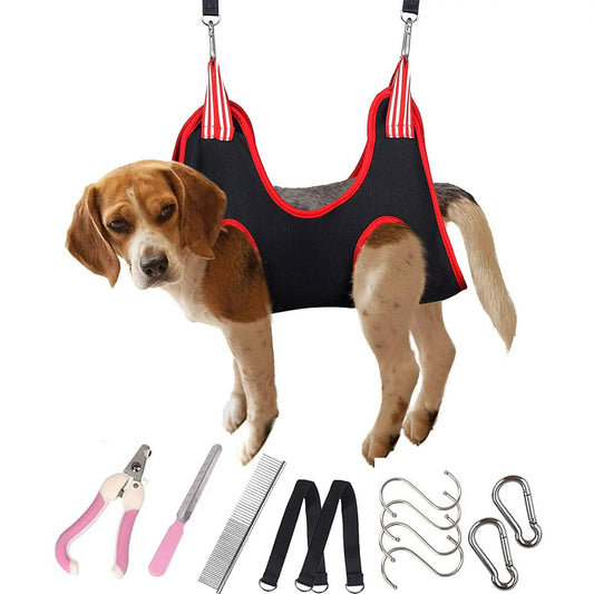 Oneisall Dog Grooming Hammock Harness for Pet Nail Trimming, Breathable Pet Grooming Sling Restraint Bag with Nail Clippers/Trimmer, Nail File, Comb, Dog Grooming Hammock Helper for Nail