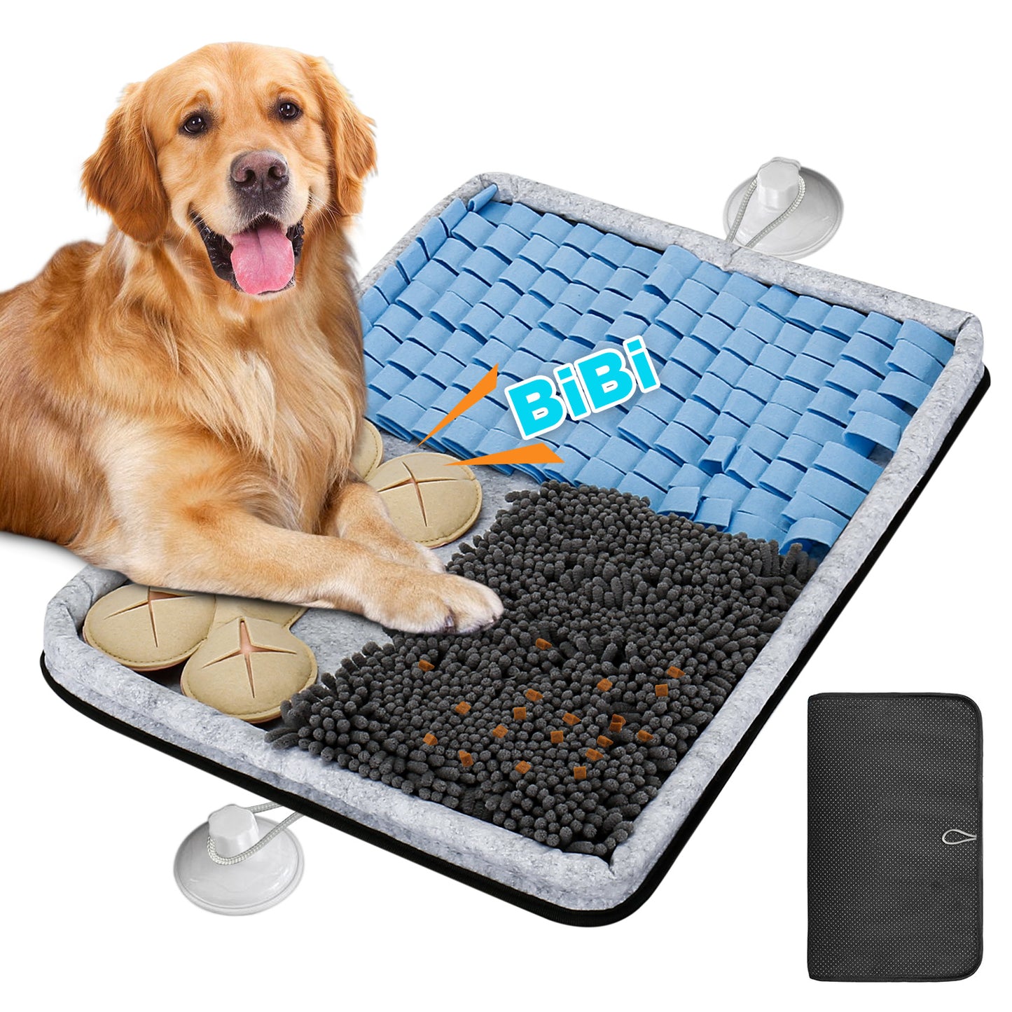 Oneisall Snuffle Mat for Dogs Large Breed, 24" x 18" Dog Snuffle Mat with Sound-making Toy & 2 Strong Suction Cups, Washable Sniff Mat for Dogs Smell Training, Slow Eating and Stress Relief - Gray