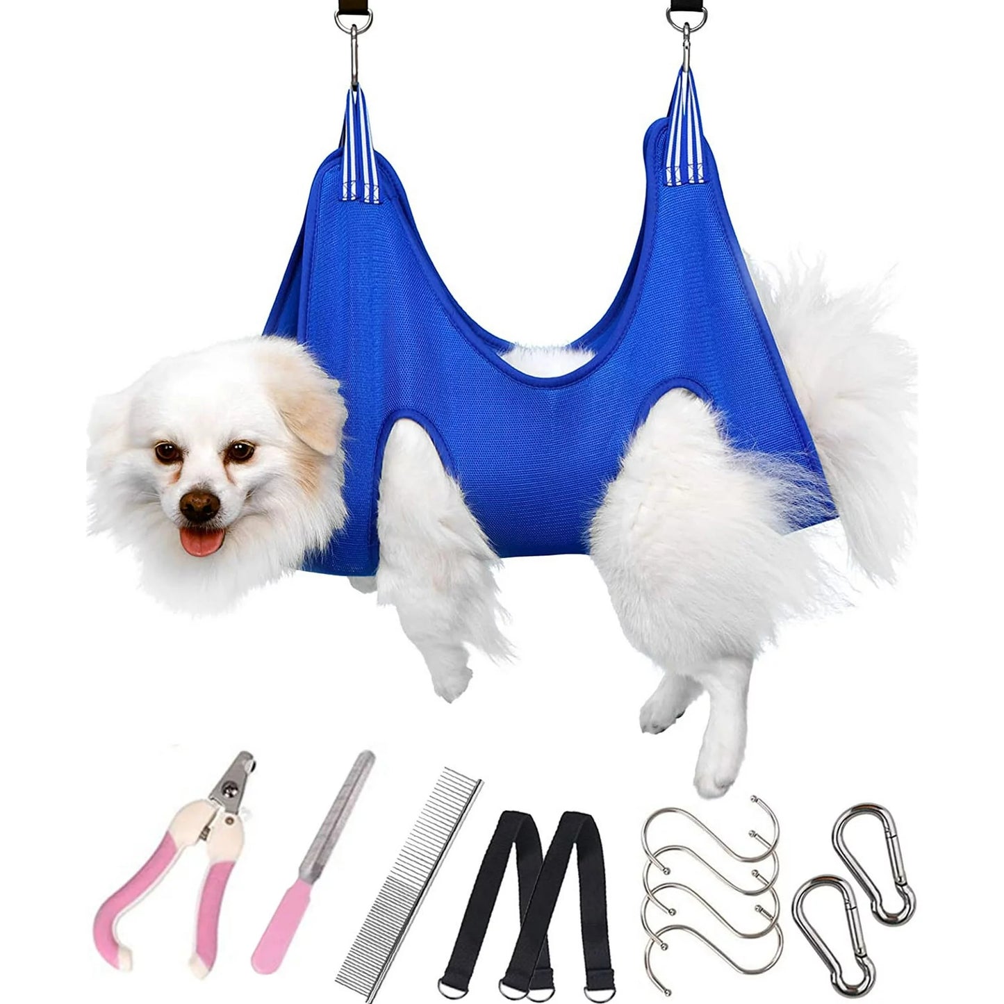 Oneisall Dog Grooming Hammock Harness for Pet Nail Trimming, Breathable Pet Grooming Sling Restraint Bag with Nail Clippers/Trimmer, Nail File, Comb, Dog Grooming Hammock Helper for Nail