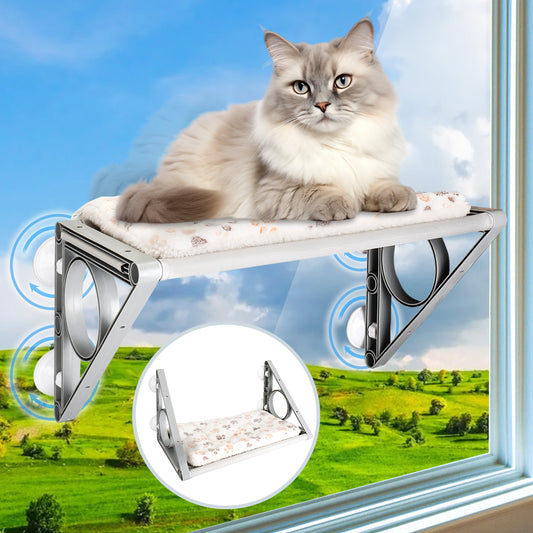 Oneisall Cat Window Perch, 24.5'' x 13'' x 13'' Large Cat Hammock for Window, Cat Window Hammock with Cat Pad & 4 Strong Suction Cups, Indoors Cat Window Bed, Cat Window Seat, Grey