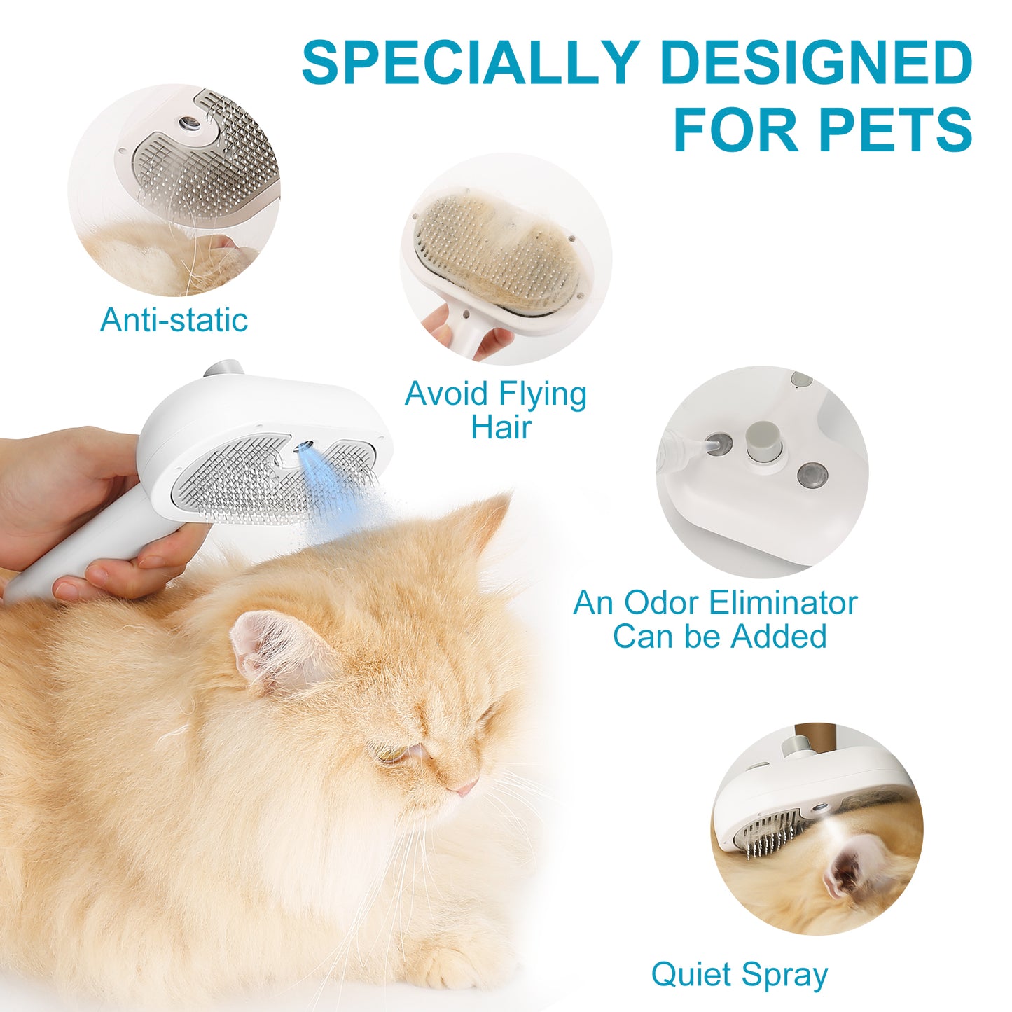 Oneisall Electric Cat Brush with Release Button, Spray Cat Brush for Shedding, Remove Static Flying Hair Pet Grooming Brush, Pet Grooming Supplies for Long and Short Hair Dogs Cats (White)