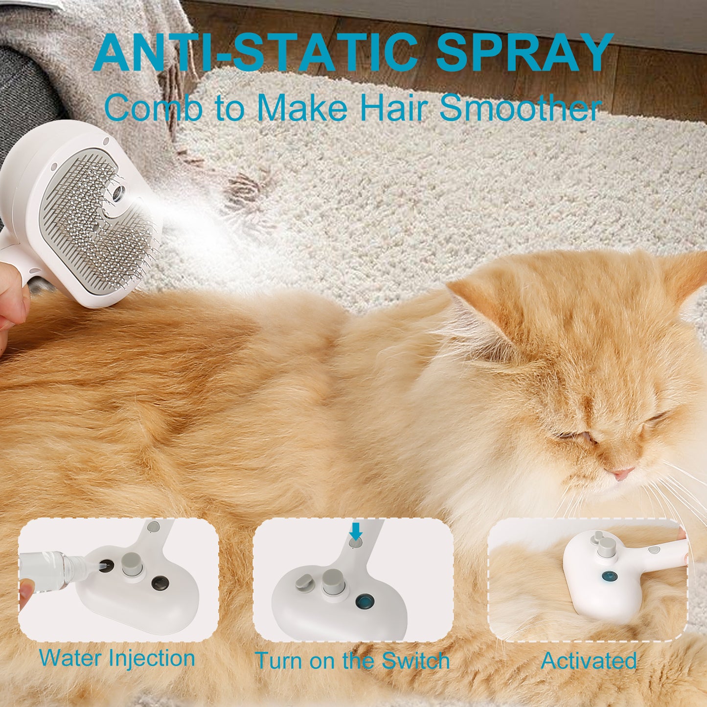 Oneisall Electric Cat Brush with Release Button, Spray Cat Brush for Shedding, Remove Static Flying Hair Pet Grooming Brush, Pet Grooming Supplies for Long and Short Hair Dogs Cats (White)