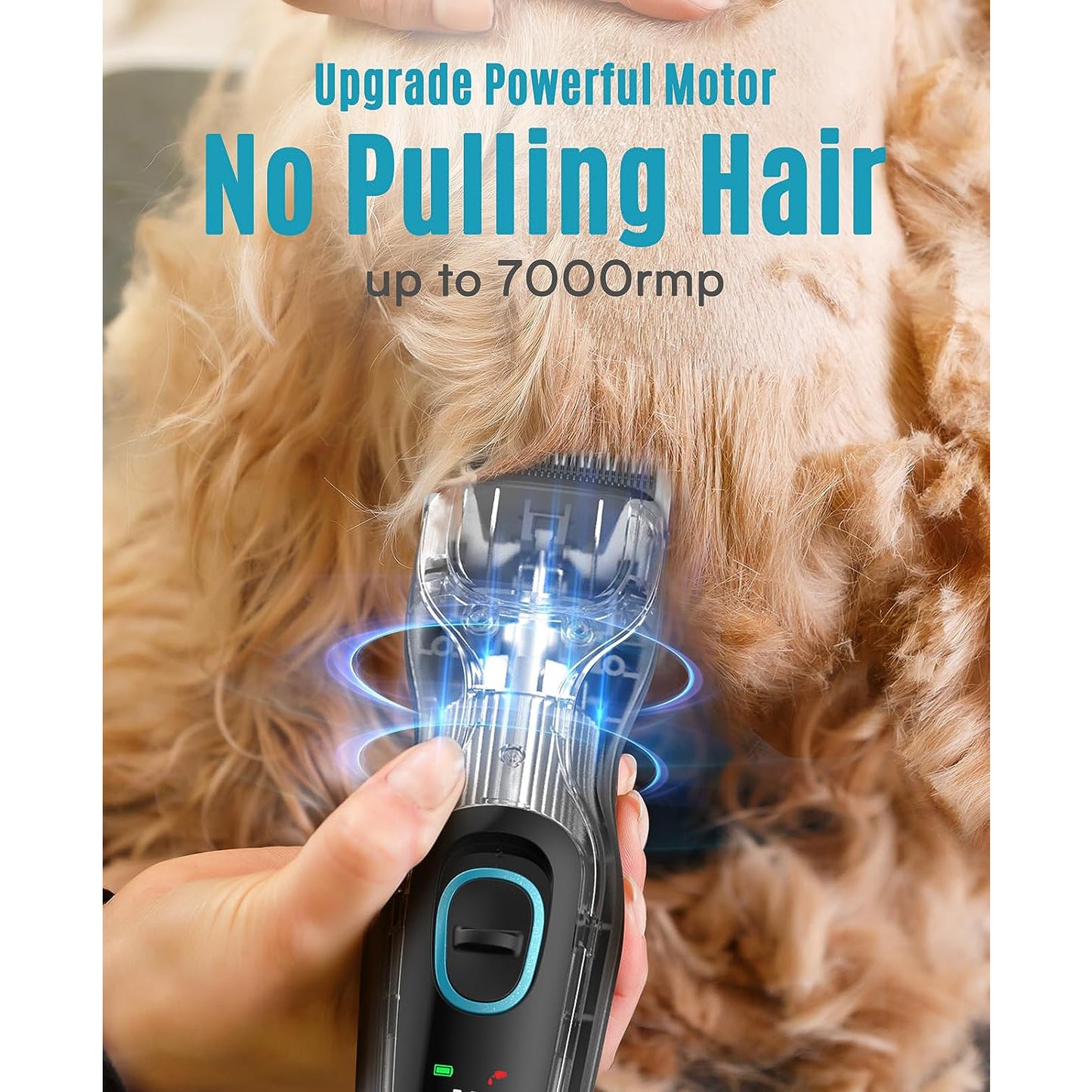 Oneisall DTJ-001 Dog Clippers for Grooming, High Power 7000RPM Low Noise Dog Grooming Clippers with Stainless Steel Blade & 6 Guide Guards, Rechargeable Dog Grooming Kit for Heavy Coats, Grey Blue