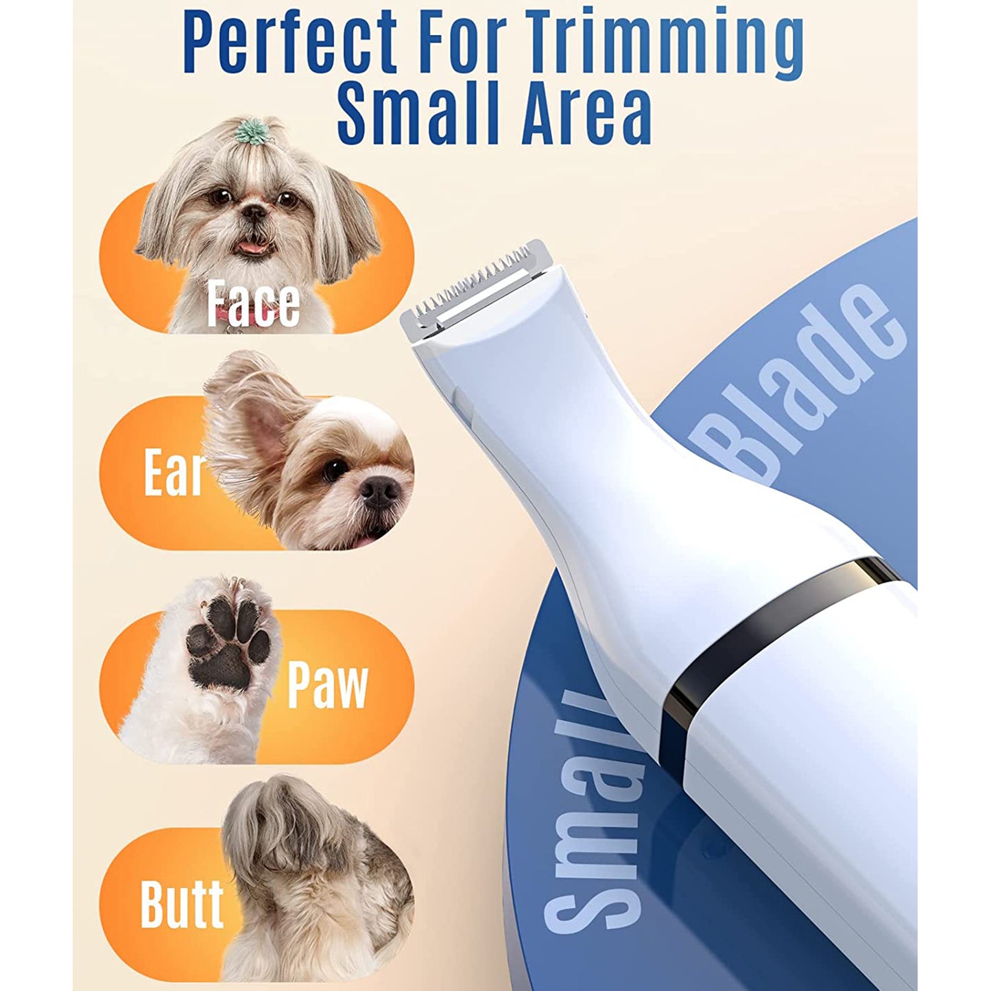 Oneisall Dog Clippers/Dog Paw Trimmer with Double Blades 2 in 1 Quiet Dog Grooming Clippers/Cordless 2 Speed Small Pet Hair Trimmers for Dog's Hair Around Paws, Eyes, Ears, Face, Rump (White)