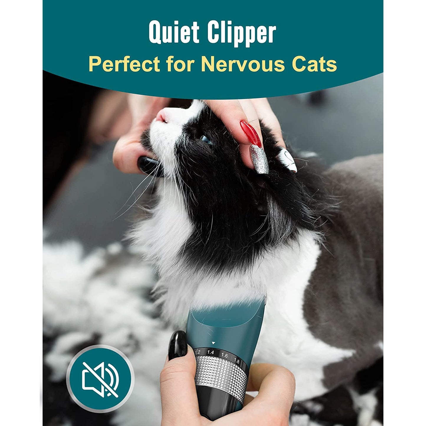 Oneisall YP-7268 5-Speed Cat Grooming Clippers, Cordless Low Noise Cat Clippers for Grooming, Rechargeable IPX6 Waterproof Cat Grooming Kit with 4 Guide Combs, Pet Hair Clipper Trimmer for Dogs Cats