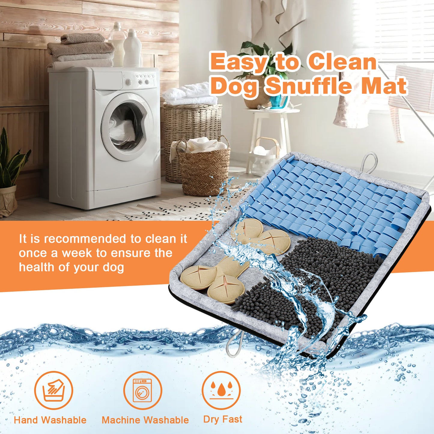 Oneisall Snuffle Mat for Dogs Large Breed, 24" x 18" Dog Snuffle Mat with Sound-making Toy & 2 Strong Suction Cups, Washable Sniff Mat for Dogs Smell Training, Slow Eating and Stress Relief - Gray