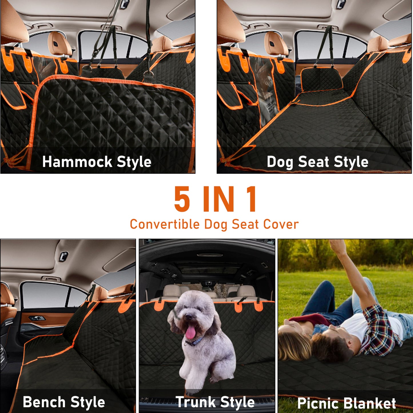 Oneisall 600D Heavy Dog Seat Cover for Back Seat, Durable Large Dog Car Seat Cover with 2 Seat Belts, Back Seat Cover for Travel Pet Supplies, 100% Waterproof Dog Hammock for Car, SUV, Truck