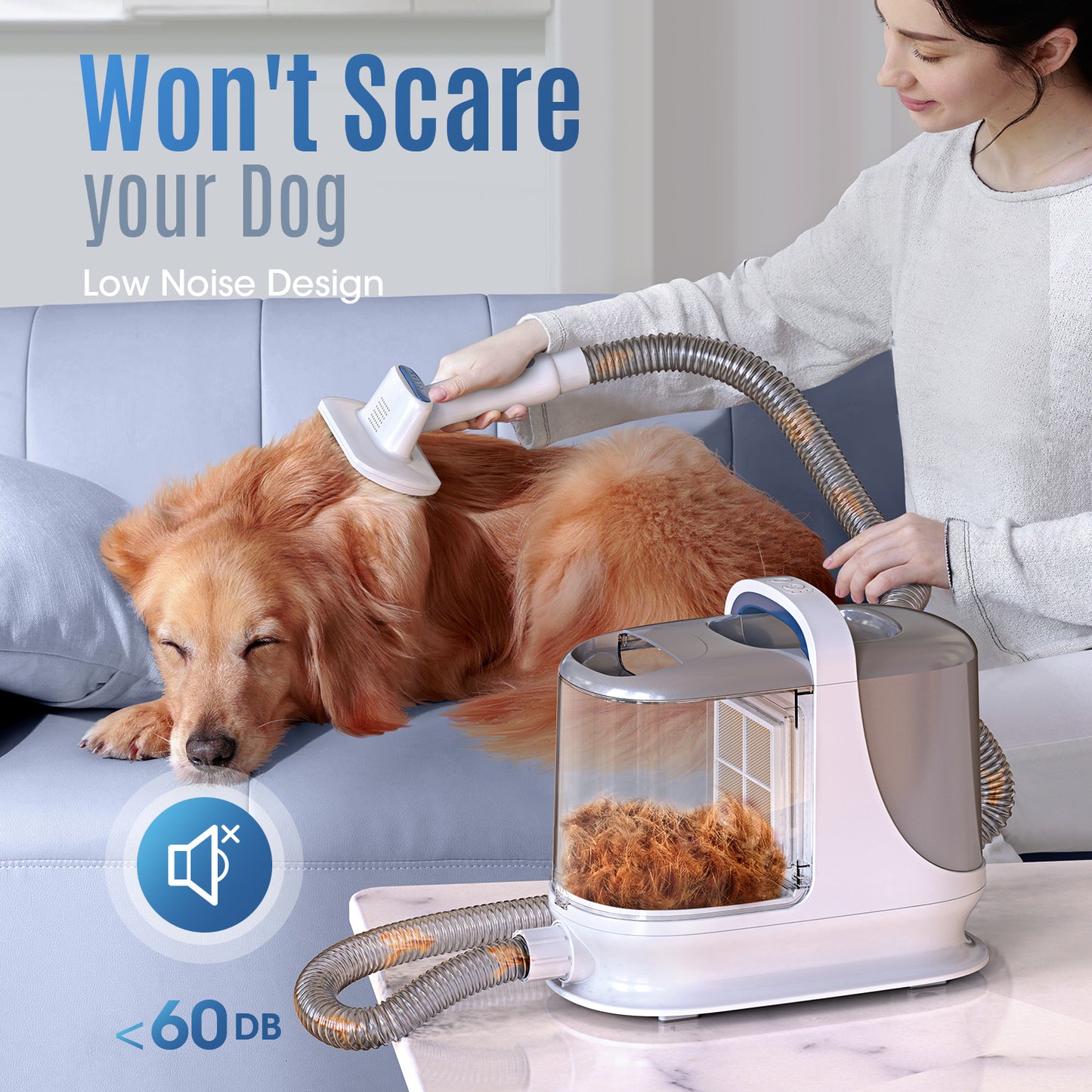 Oneisall LM3 Dog Grooming Vacuum/13Kpa Low Noise Pet Grooming Vacuum /3L Large Dust Bin Dog Vacuum for Shedding Grooming/Dog Grooming Kit Including 6 Tools for Dhedding Thick Coats and Home Cleaning