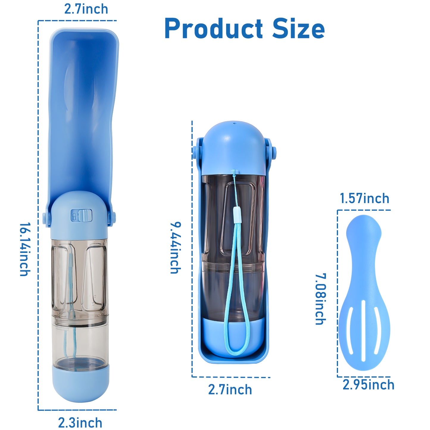 Oneisall 2 In 1 Dog Water Bottle Portable, 10 OZ Dog Water Dispenser & 7 OZ Dog Food Dispenser, Leak Proof Dog Travel Water Bottle with Dog Shovel & Garbage Bag, Outdoor Water Dispenser for Dogs