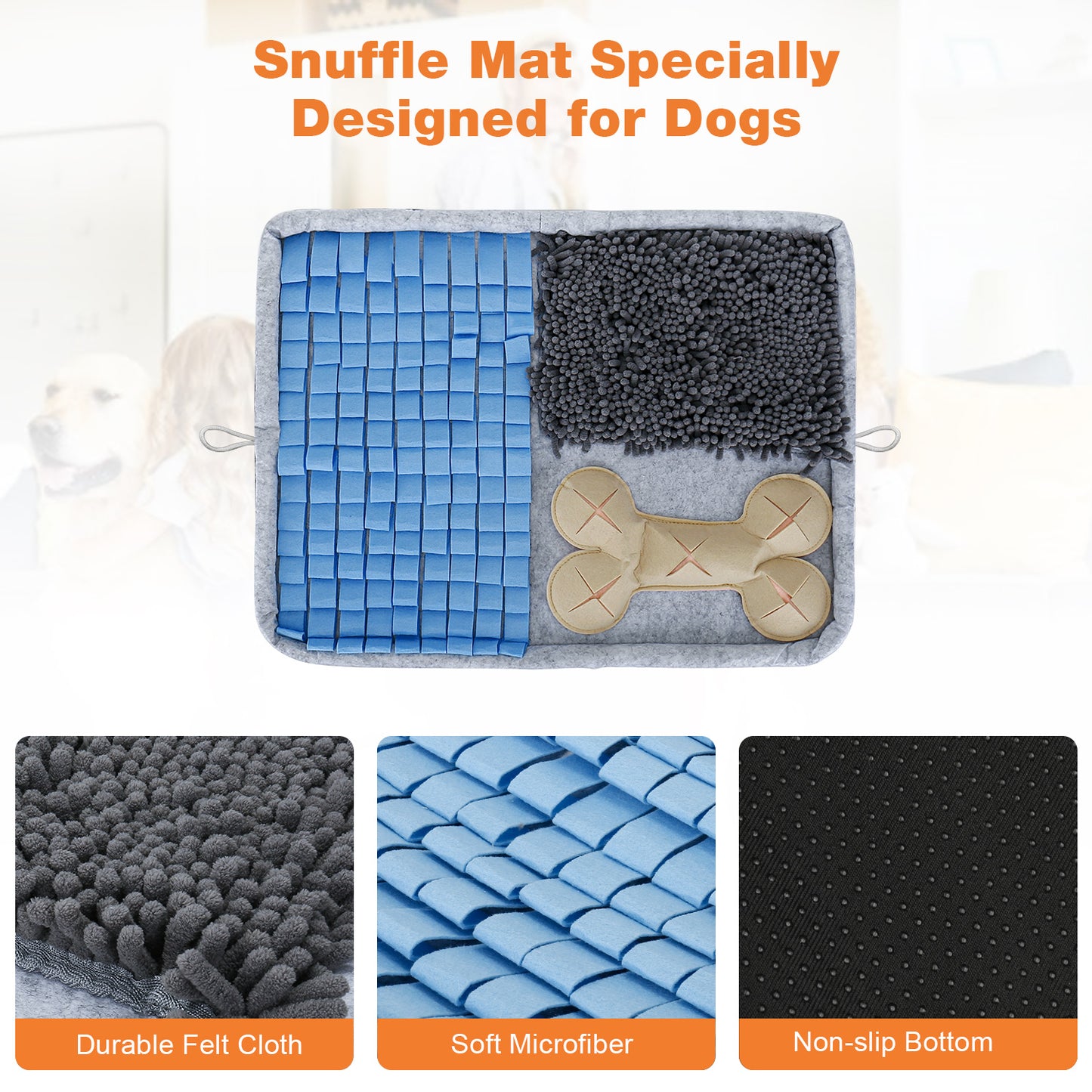 Oneisall Snuffle Mat for Dogs Large Breed, 24" x 18" Dog Snuffle Mat with Sound-making Toy & 2 Strong Suction Cups, Washable Sniff Mat for Dogs Smell Training, Slow Eating and Stress Relief - Gray