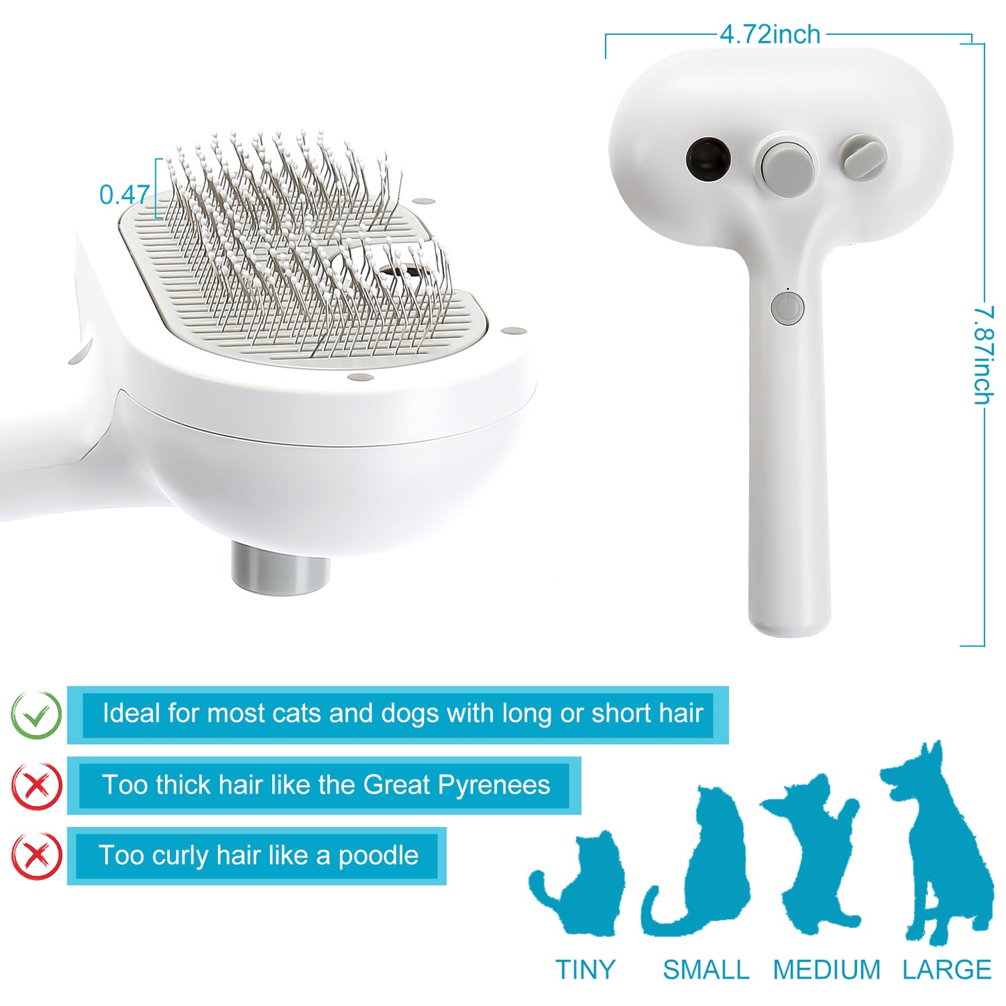 Oneisall Electric Cat Brush with Release Button, Spray Cat Brush for Shedding, Remove Static Flying Hair Pet Grooming Brush, Pet Grooming Supplies for Long and Short Hair Dogs Cats (White)