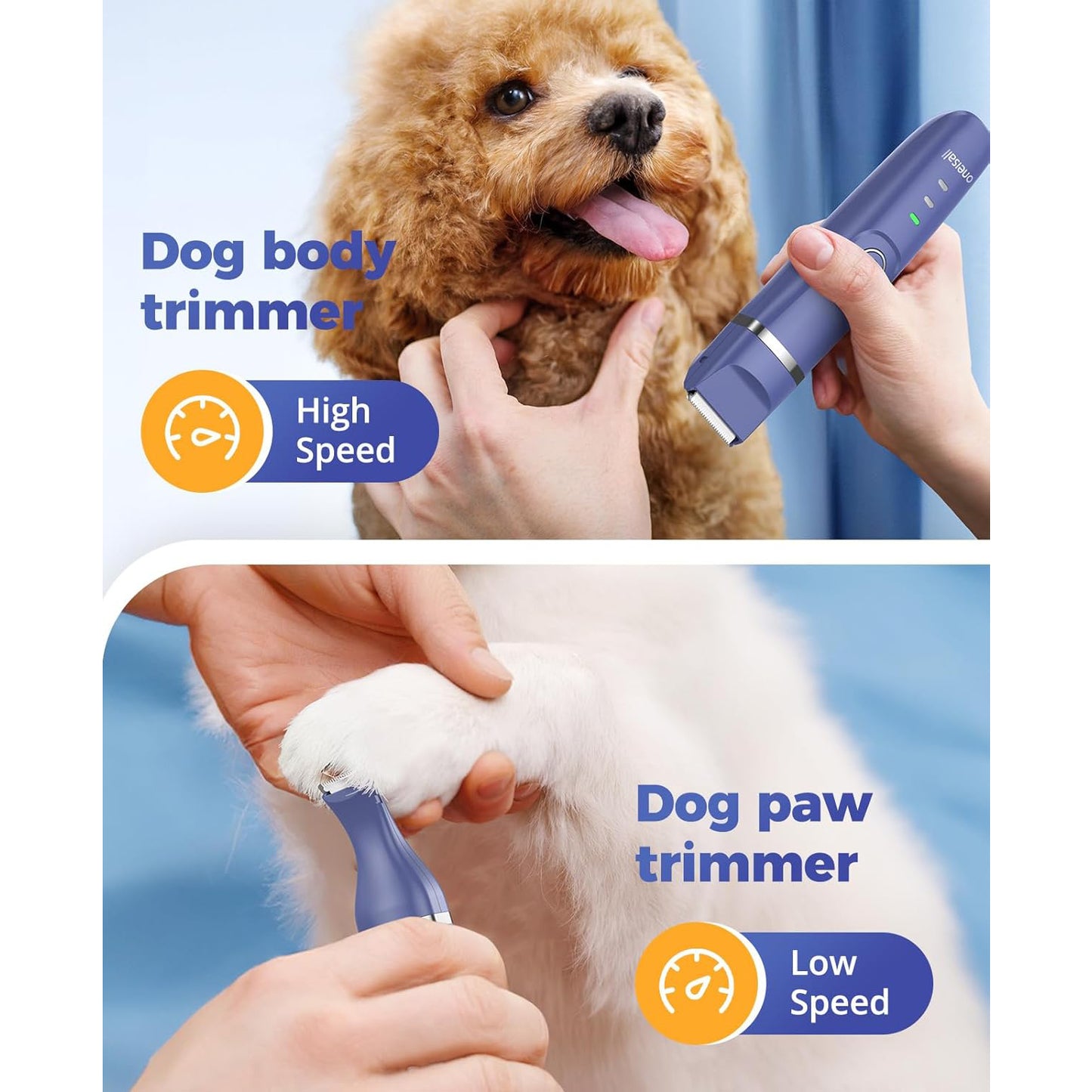 Oneisall 4 In 1 Dog Paw Trimmer for Small Dogs, Low Noise 2 Speed Dog Grooming Kit Include 3 Trimmer Heads & 1 Nail Grinder Head, Cordless Dog Clippers for Grooming, Small Dog Nail Grinder - Navy