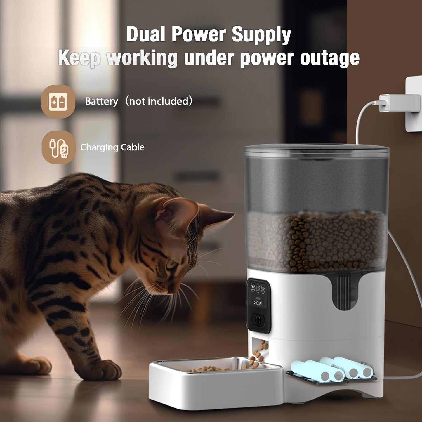 Oneisall WF-63 5GHz & 2.4GHz Automatic Cat Food Dispenser, 6L/12 Cups Automatic Cat Feeder with Camera, White