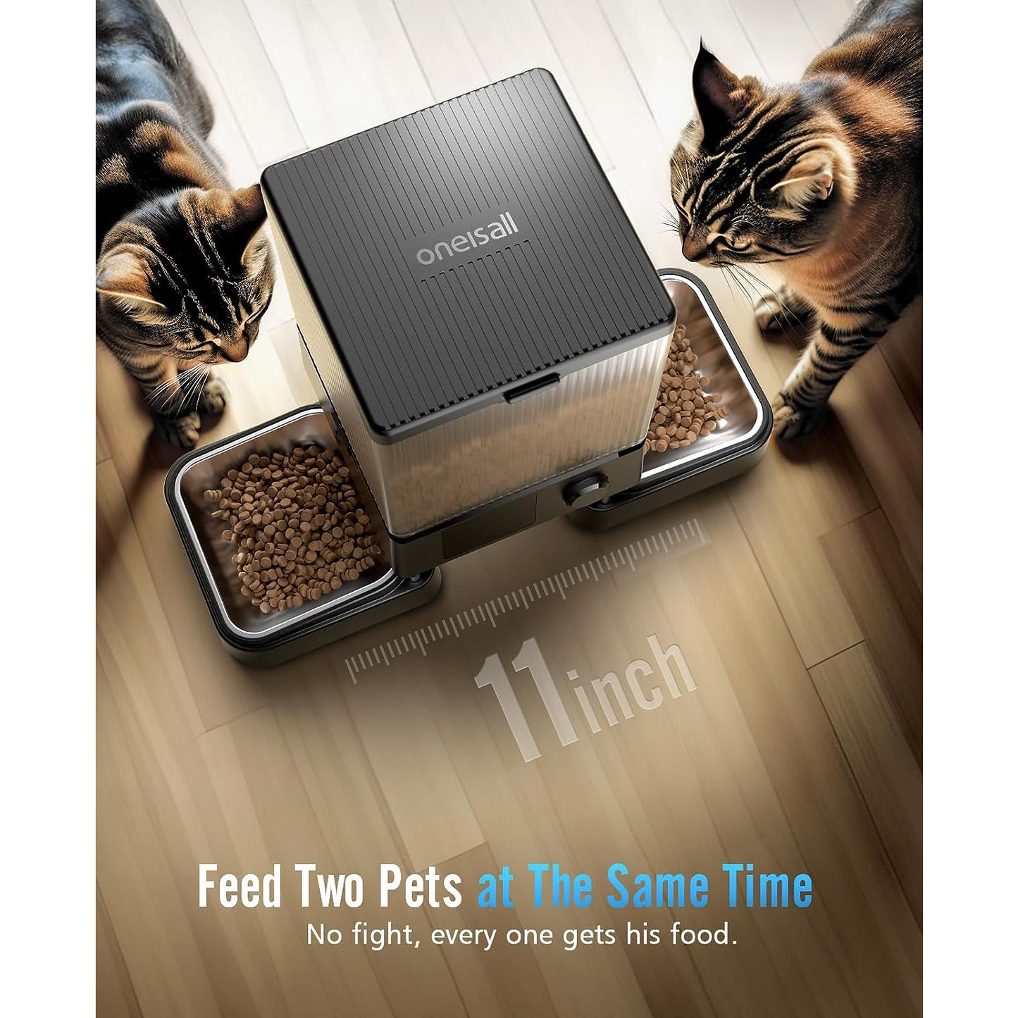 Oneisall PFD-002 PRO Automatic Cat Dog Feeder with 5G WiFi & APP Control, 5L/20 Cups Double Bowl Cat Food Dispenser with 1 Desiccant Bag, Timed Automatic Pet Feeder for 2 Cats/2 Small Dogs - Black