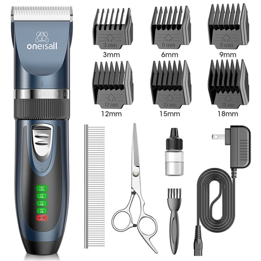 Oneisall Dog Clippers 50db Low Noise, 2-Speed Quiet Dog Grooming Kit Rechargeable Cordless Pet Hair Clipper Trimmer Shaver for Small and Large Dogs Cats Animals - Navy