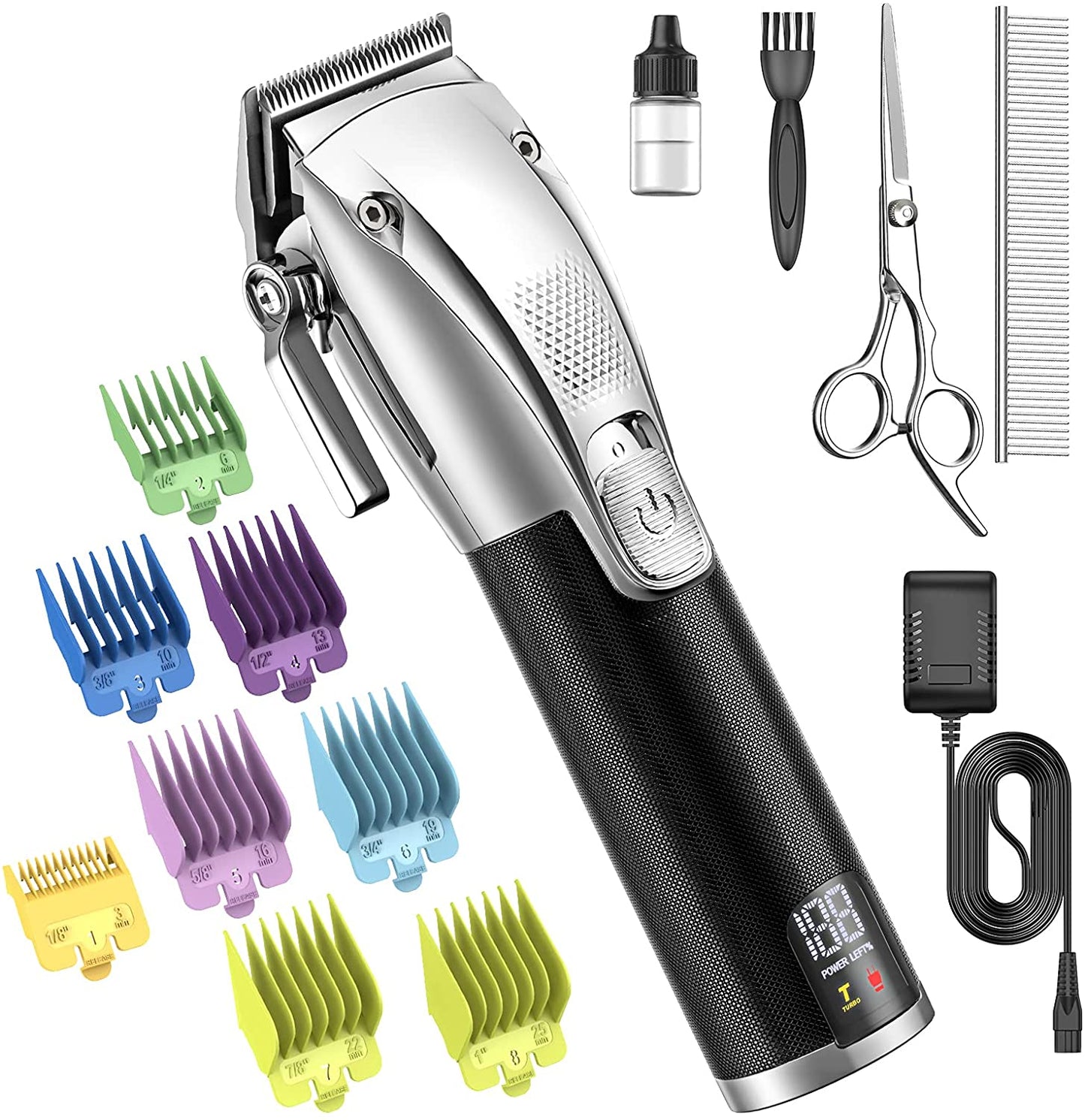 Oneisall Low Noise Heavy Duty Dog Clippers, 2-Speed Strong Power Dog Grooming Kit Rechargeable Cordless Shavers with Metal Blade for Small Medium Large Dogs Cats Pets