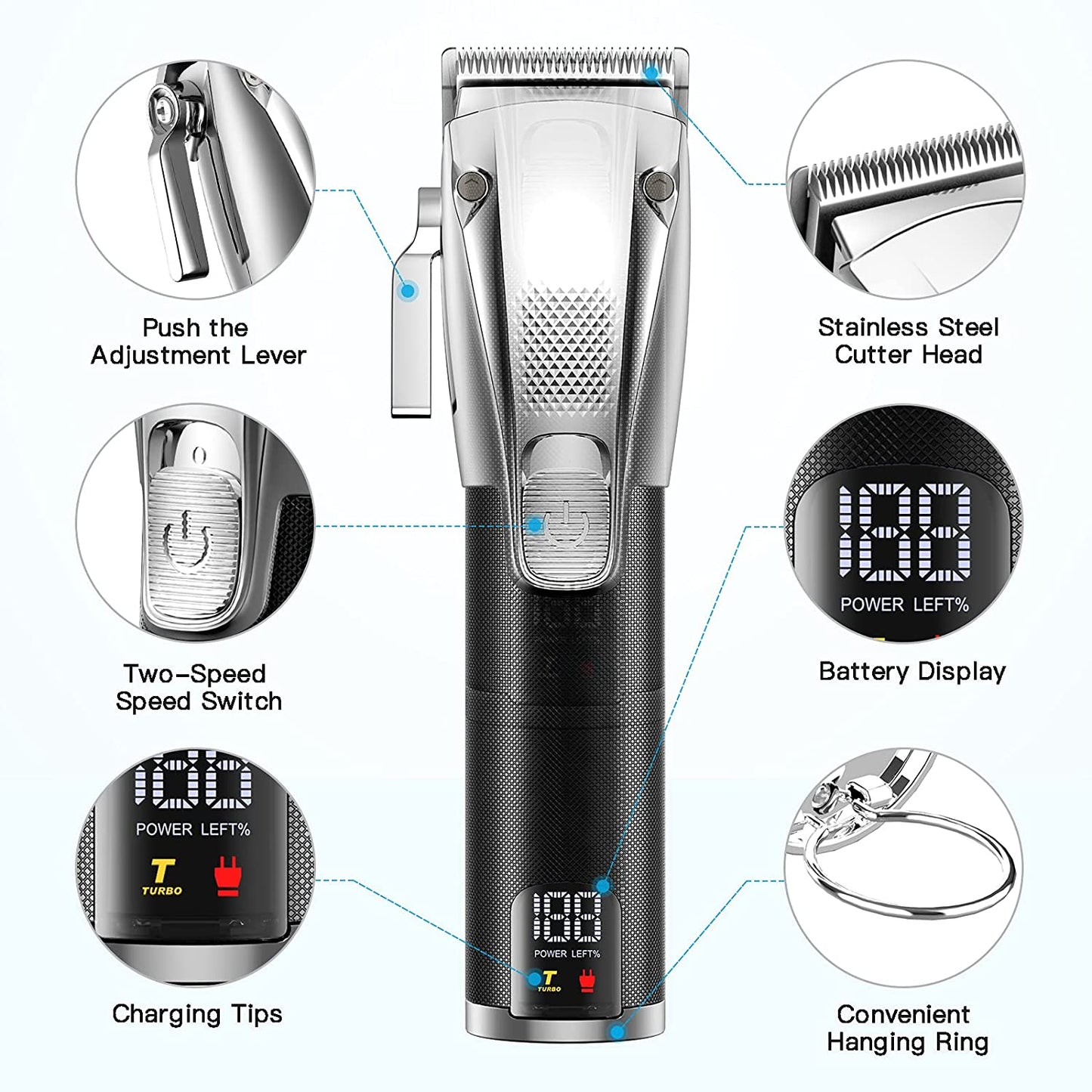 Oneisall Low Noise Heavy Duty Dog Clippers, 2-Speed Strong Power Dog Grooming Kit Rechargeable Cordless Shavers with Metal Blade for Small Medium Large Dogs Cats Pets