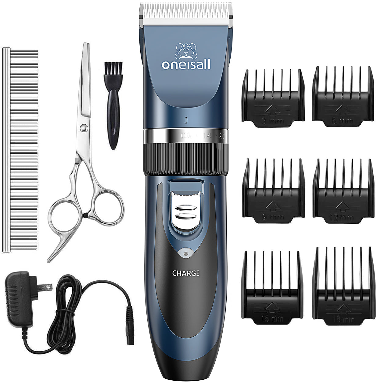 Oneisall Pet Clippers Electric, Low Noise Dog Grooming Kit, Rechargeable Cordless Dog Clippers for Grooming, Hair Clippers Set for Dogs Cats Pets - Navy