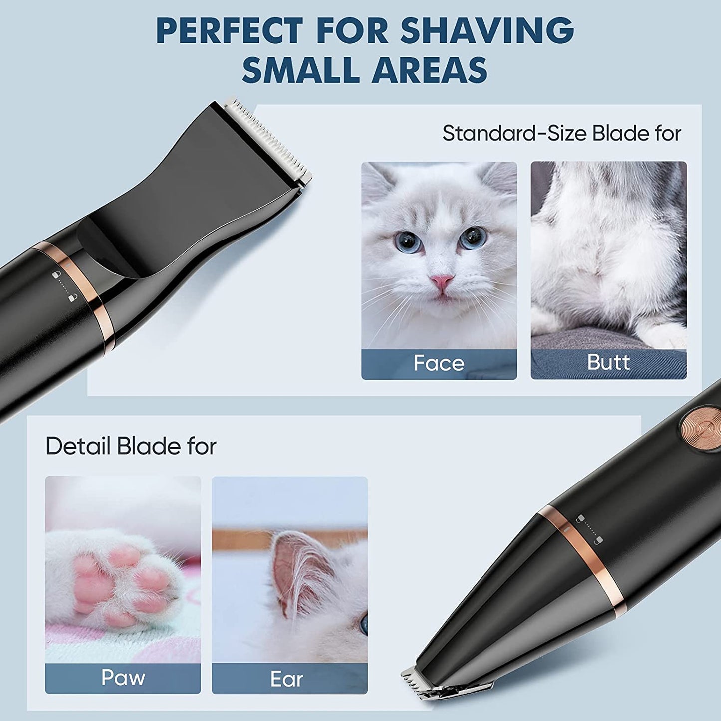 Oneisall 2 Speed Dog Clippers with Double Blades, Cordless Small Pet Hair Grooming kit, Low Noise for Trimming Dog's Hair Around Paws, Eyes, Ears, Face, Rump - Black