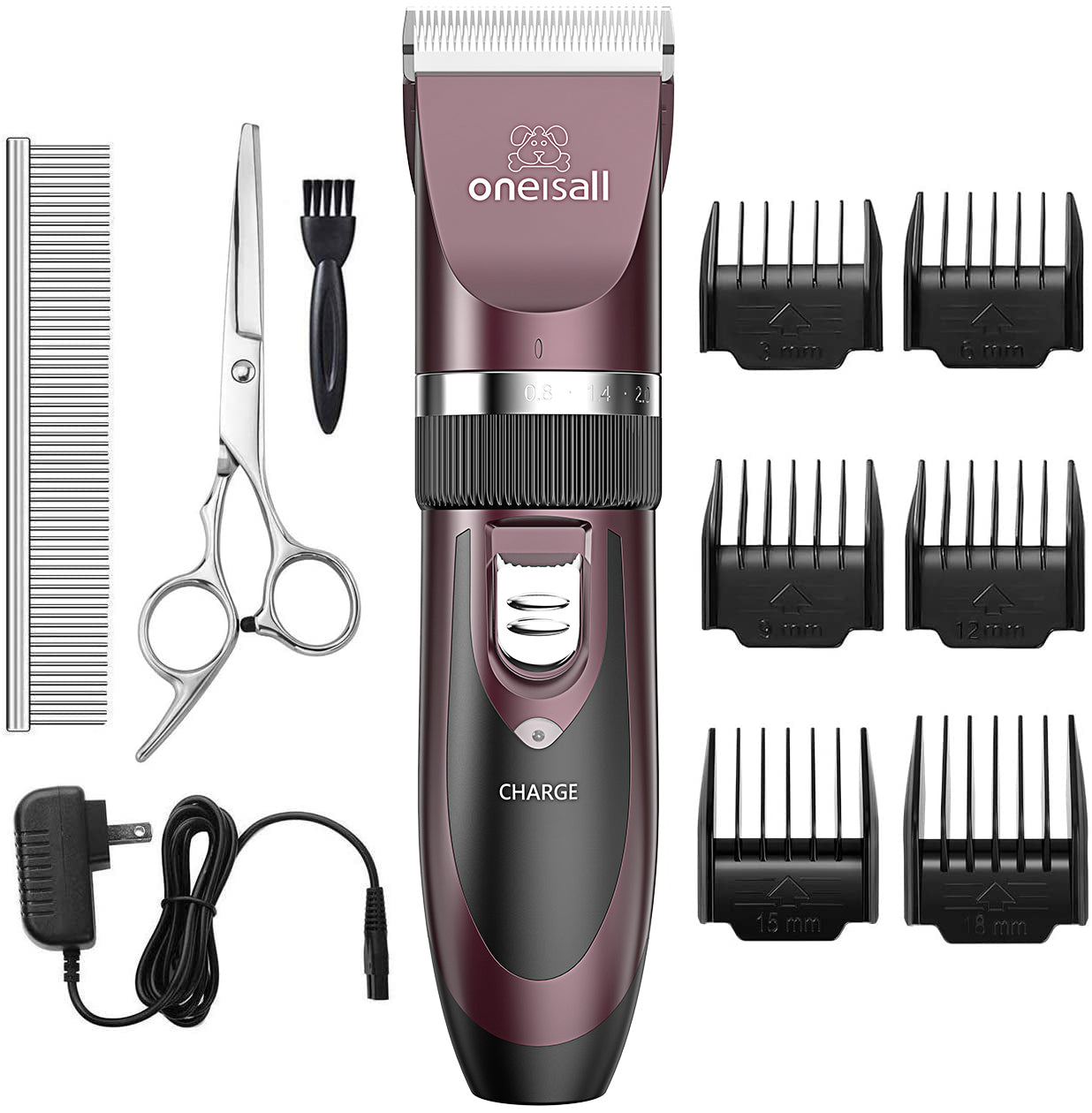 Oneisall Pet Clippers Electric, Low Noise Dog Grooming Kit, Rechargeable Cordless Dog Clippers for Grooming, Hair Clippers Set for Dogs Cats Pets - Rose(dark)