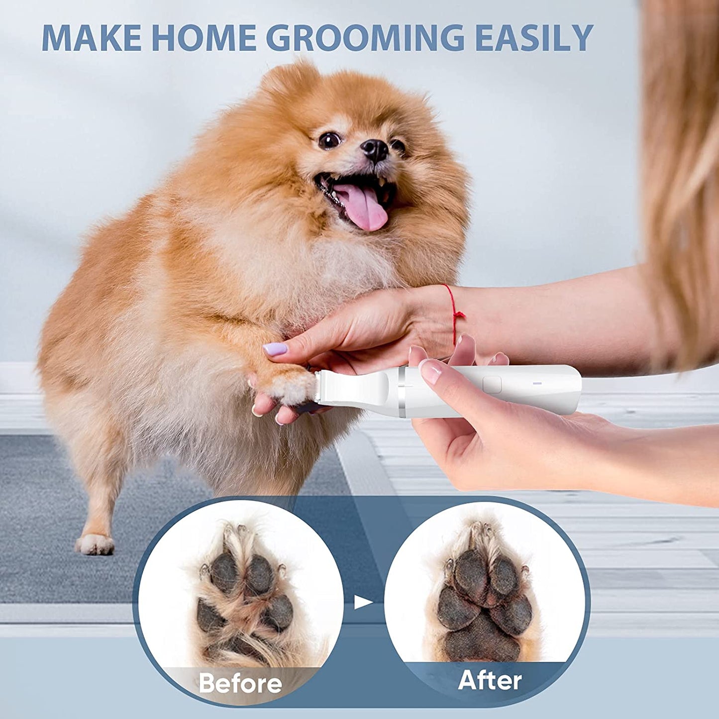 Oneisall Dog Clippers with Double Blades, Low Noise Dog Grooming Clippers,Cordless Small Dog Trimmer, Dog Hair Clippers Pet Grooming Kit for Trimming Hair - White