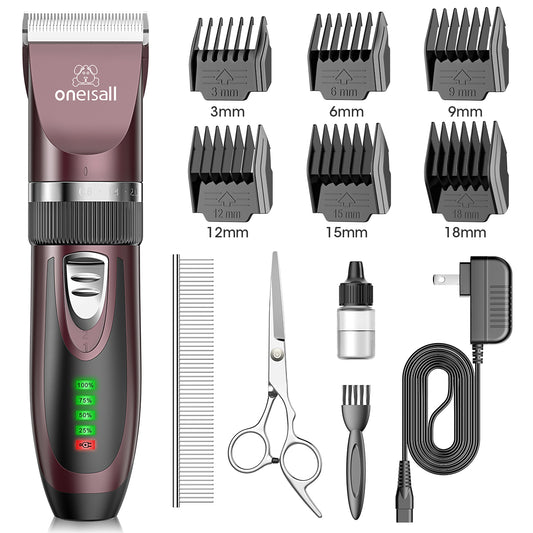 Oneisall Dog Clippers 50db Low Noise, 2-Speed Quiet Dog Grooming Kit Rechargeable Cordless Pet Hair Clipper Trimmer Shaver for Small and Large Dogs Cats Animals - Rose(dark)