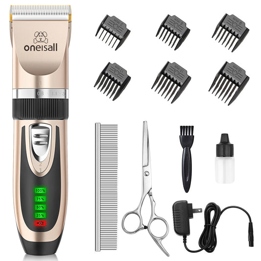 Oneisall Dog Clippers 50db Low Noise, 2-Speed Quiet Dog Grooming Kit Rechargeable Cordless Pet Hair Clipper Trimmer Shaver for Small and Large Dogs Cats Animals - Gold